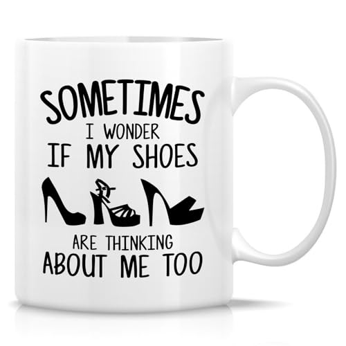 Retreez Lustige Tasse für Schuhliebhaber – I Wonder if My Shoes Are Thinking About Me Too Tasse – 325 ml Keramik Kaffee oder Tee Tasse – Lustiges Geschenk für Sneakerheads, Schuhsammler, Schuhsüchtige Retreez Lustige Tasse für Schuhliebhaber – I Wonder if My Shoes Are Thinking About Me Too Tasse – 325 ml Keramik Kaffee oder Tee Tasse – Lustiges Geschenk für Sneakerheads, Schuhsammler, Schuhsüchtige von Retreez