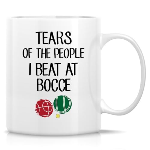 Retreez Lustige Tasse mit Aufschrift "Tears of the People I Beat at Bocce" – Boccia-Tasse – 325 ml Keramik-Kaffee- oder Teetassen – sarkastische inspirierende Geburtstagsgeschenke für Bocce-Liebhaber von Retreez