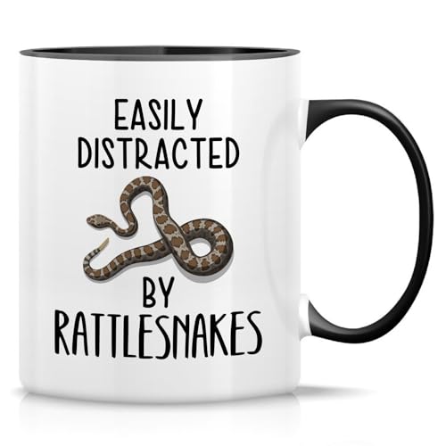 Retreez Lustige Tasse mit Herpetologen – leicht abgelenkt von Klapperschlangen – 325 ml Keramik-Kaffee- oder Teetasse – humorvolles sarkastisches Geschenk für Schlangenliebhaber, Kollegen – weiße von Retreez