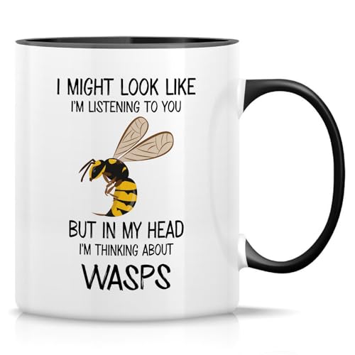 Retreez Lustige Wespen-Tasse – Ich denke an Wespen Tasse – 325 ml Keramik Kaffee oder Tee Tasse – Lustiges gelbes Jacken-Wespen-Geschenk für Entomologen, Wespenforscher – Weiße Tasse mit schwarzem Retreez Lustige Wespen-Tasse – Ich denke an Wespen Tasse – 325 ml Keramik Kaffee oder Tee Tasse – Lustiges gelbes Jacken-Wespen-Geschenk für Entomologen, Wespenforscher – Weiße Tasse mit schwarzem von Retreez