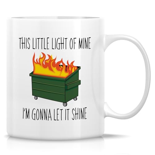 Retreez Lustiger Kaffeebecher mit Dumpster-Feuermotiv – Let Your Light Shine – 325 ml Keramik-Kaffee- oder Teetasse – lustige sarkastische Kaffeetasse – Wertschätzung, Geburtstagsgeschenk für Freunde von Retreez