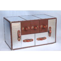 Couchtisch Aluminium Holz Leder Handarbeit 51x86 cm in Braun von Retro Inc (Indien Möbel))