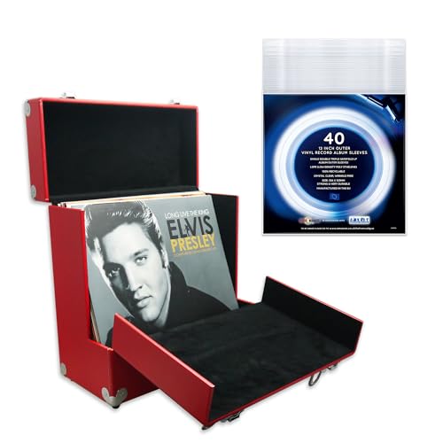Retro-Musik-Aufbewahrungsbox für Schallplatten, 30,5 cm (12 Zoll), Lederoptik, mit einzigartiger Klapp-Frontklappe für besseren Zugang zu Ihren LPs türkis … (RED) von Retro Musique
