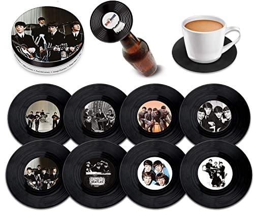 Retro Musique The Beatles – 8-teiliges Mini-Vinyl-Schallplatten-Untersetzer-Set mit Dose und magnetischem Flaschenöffner von Retro Musique