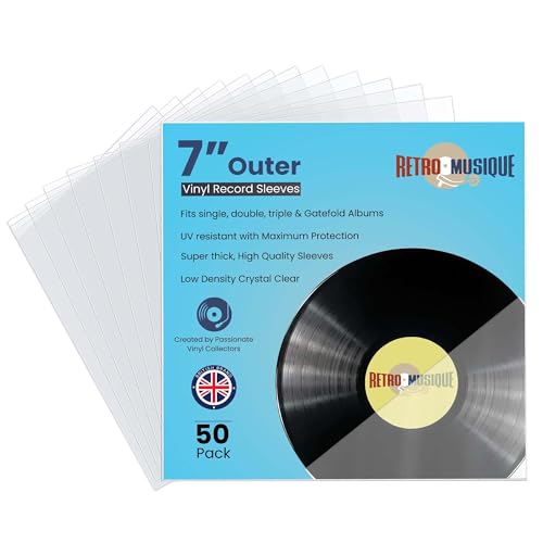 Retro musique 50x30.5 cm Außen-Schallplattenhüllen aus Vinyl – kristallklare Hülle für Einzel-, Doppel-, 17.8 cm, Packorganizer von Retro Musique