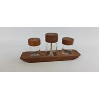 Vintage Teak Und Glas Honig, Salz Schöpf Set Vintage Teak Und Glas Honig, Salz Schöpf Set von RetroAndy