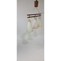 Vintage Teak Und Glas Pendelleuchte von RetroAndy