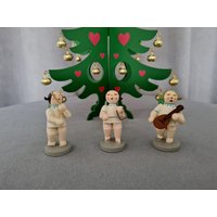 Vintage Retro Erzgebirge Holz Set Miniatur Engel Weihnachten Handbemalt Dekoration #51 von RetroChristmaTheatre