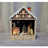 Vintage Weihnachtshaus Dorfszene Aus Holz Mit Melodie Stille Nacht Und Beleuchtung #195 von RetroChristmaTheatre