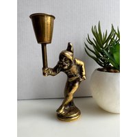 Vintage Bronze Mini Kerzenhalter Wichtel Mit Fackel von RetroCommode