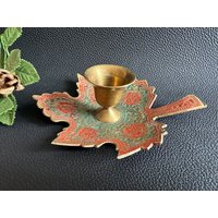 Vintage Kerzenständer Aus Blattförmigem Messing Mit Ahornblattgravur Und Blumenmuster von RetroCommode