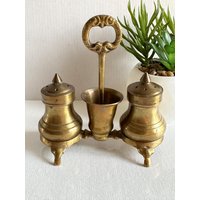 Vintage Messing Salz, Pfeffer Und Zahnstocher Halter Set Vintage Messing Salz, Pfeffer Und Zahnstocher Halter Set von RetroCommode