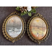 Vintage Set Aus Zwei Dekorativen Rahmen Mit Bildern Von Italien von RetroCommode