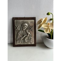 Vintage Wandrelief Ikone Der Jungfrau Maria Mit Jesus Christus, Wandkunst von RetroCommode