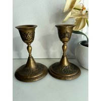 Vintage Zwei Kerzenständer Aus Messing von RetroCommode