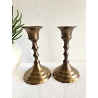 Zwei Vintage Mini Kerzenständer Aus Messing von RetroCommode