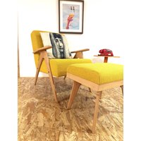 Mid-Century Modern Sessel Und Ottomane Im Set - Gelber Polstersessel Mit Fußhocker, Retro Akzent Für Wohnzimmer von RetroDesignCRO