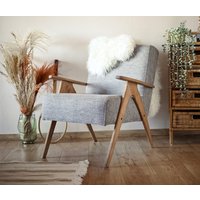 Mid Century Sessel, Akzent Sessel, Vintage Sessel Grauer Stoff, Möbel Handgefertigt, Lounge Für Wohnzimmer von RetroDesignCRO