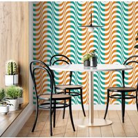 Blau Orange Wellen Tapete, Vintage Swirl Entfernbare Selbstklebende Blaue Blau Orange Wellen Tapete, Vintage Swirl Entfernbare Selbstklebende Blaue von RetroDesignWallpaper