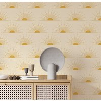 Boho Sun Peel & Stick Tapete, Sonnenuntergang Accent Retro Entfernbare Selbstklebende Tapete von RetroDesignWallpaper