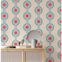 Funky Retro Gemusterte Tapete, Bunte Regenbogen Vintage Entfernbare Selbstklebende Peel & Stick von RetroDesignWallpaper