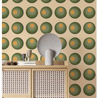 Grüne Retro Kreise Tapete, Vintage Entfernbare Selbstklebende Funky Kreis 70Er Jahre von RetroDesignWallpaper