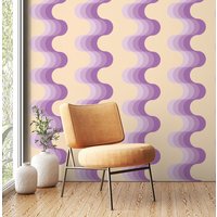 Lila Tapete, Wellenmuster, Groovy Retro Abziehbare Selbstklebende Vintage 70Er Jahre Wellen Muster von RetroDesignWallpaper