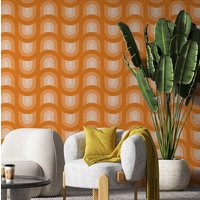 Orange Peel & Stick Tapete, Dicke Leinwand Strukturierte Vintage Wellen Orange Entfernbare Selbstklebende Retro Tapete von RetroDesignWallpaper