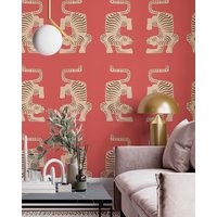 Pinke Tiger Tapete, Funky Tapete Zum Abziehen Und Aufkleben, Vintage Entfernbare Retro Selbstklebende 70Er Jahre von RetroDesignWallpaper