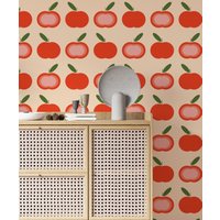 Retro-Funky-Tapete Mit Rotem Apfel - Abziehen Und Aufkleben, Einfach Anzubringen, Langlebiges Vinyl, Auffälliges Vintage-Fruchtdesign, Einzigartige von RetroDesignWallpaper