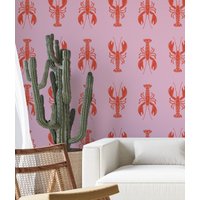 Rosa Hummer-Pop-Art-Tapete Zum Abziehen Und Aufkleben - Trendy, Einfach Anzubringen, Entfernbar, Perfekt Für Wohnkultur Akzentwände von RetroDesignWallpaper