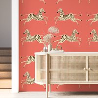 Zebra Schale Und Stick Tapete, Pink Vintage Entfernbare Springendes Muster von RetroDesignWallpaper