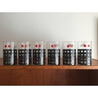 Seltene 6 Vintage Leonardo Gläser/ Deutschland /Schwarze Streifen & Rote Punkte von RetroDromme