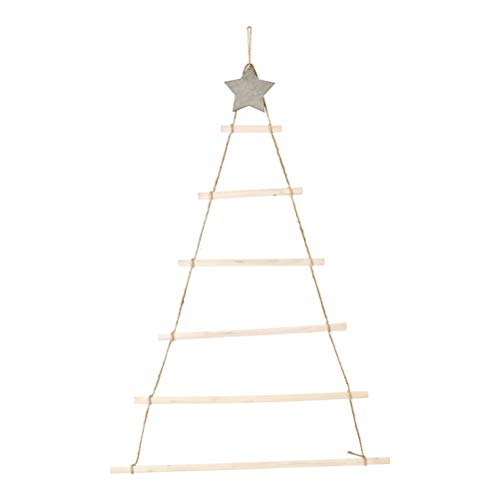 RetroFun Hängende Ornamente aus Holz mit Stern und Seil Kreative Weihnachtsbaum-Wandbehang-Dekoration Hölzerne Weihnachtsseil-Leiter-Dekoration von RetroFun