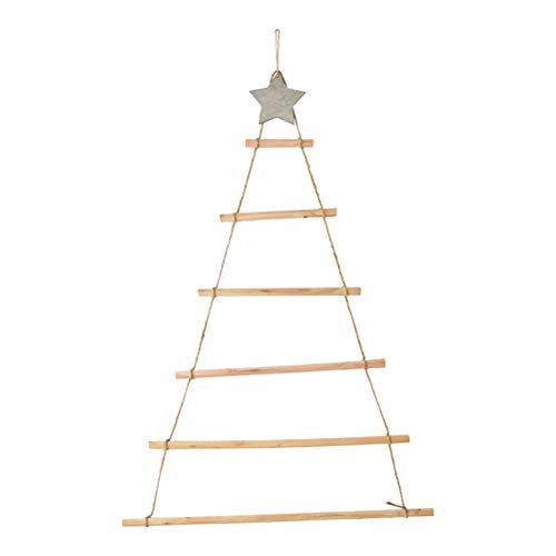 RetroFun Hängende Ornamente aus Holz mit Stern und Seil Kreative Weihnachtsbaum-Wandbehang-Dekoration Hölzerne Weihnachtsseil-Leiter-Dekoration von RetroFun