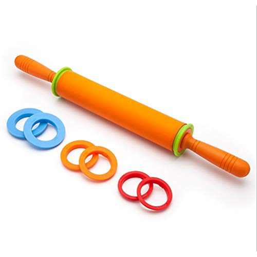 RetroFun Silikon-Nudelholz, verstellbare Antihaft-Nudelhölzer Backwerkzeug mit 4 Abstandshaltern zum Backen von Keks-Fondant-Teig-Gebäck von RetroFun