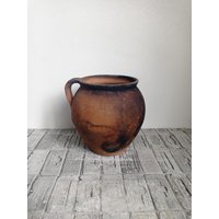 Vintage Schwarzer Ton Topf Rustikale Wabi Sabi Vase, 1960Er Jahre Dekor von RetroKitchenGoods