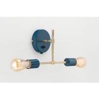 Noel Vanity Wandleuchte Navy Blue Flush Mount An/Aus Schalter Mid Century Raw Brass von RetroLightStore