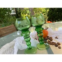 2 Prunk Römer Weinrömer Glas Weinglas Grün Oliv Theresienthal? Beerennoppen, Antik von RetroRauschen