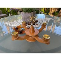Adventleuchter Kerzenständer Tanne Advent Vintage Natur Gold Adventsleuchter Adventskranz Stern Holz Erzgebirge Ddr Gdr von RetroRauschen