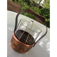 Eiswürfelbehälter/Getränkekühler 50Er Vintage 60Er Kupfer Rauchglas Zange Messing Teak von RetroRauschen