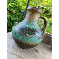 Scheurich 423-28 Xxl West-Germany Keramik Handarbeit Fat Lava Bodenvase, Siebziger, Mid Century Schwarz, Beige Türkis von RetroRauschen