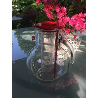 Vintage Glaskrug Saftkrug Eiskühler Eiseinsatz Rührstab Glas Rot Vintage Made in Italy von RetroRauschen