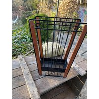 Vintage Teakholz Schirmständer/Mid Century 60Er Jahre Metall Schwarz von RetroRauschen