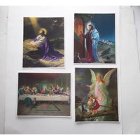 4 Jesus Litho Bilder Lot Set Religiöser Drucke Vintage 1960Er Lithographie Abendmahl Engel von RetroRevision
