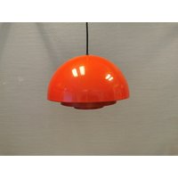 Eine Original Jo Hammerborg Für Fog & Mørup Hängelampe, Modell Milieu Mini in Tiefroter Farbe | Originalfarbe 1970Er Jahre von RetroSpectDenmark