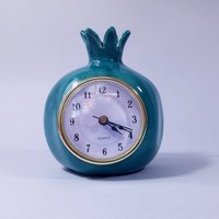 Türkis Granatapfel Uhr, Tischuhr, Keramik Retro Vintage Regaluhr, Handgemachte Uhr von RetroStyleCeramics