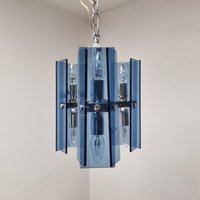 Mid Century Blaue Kristall Glas Pendellampe, Fontana Arte Style, Italien, 70Er Jahre von RetroTaste