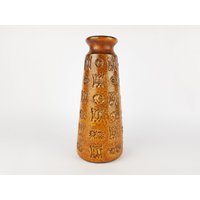 Vintage Karamell Braune Spara Keramik Fat Lava Vase Mit Relief Dekor 615 25 Design Von Halidan Kutlv West German Pottery 1960Er Jahre von RetroVases