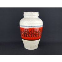 Vintage Bay Keramik Beige Und Rote Fat Lava Vase 931 30 West German Pottery 1960S 1970S von RetroVases